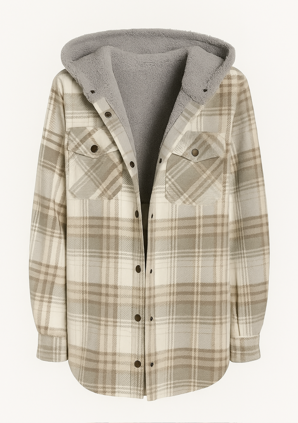 Yseldis Cozy Warm Plaid Fleece-Lined Jacket - Gray