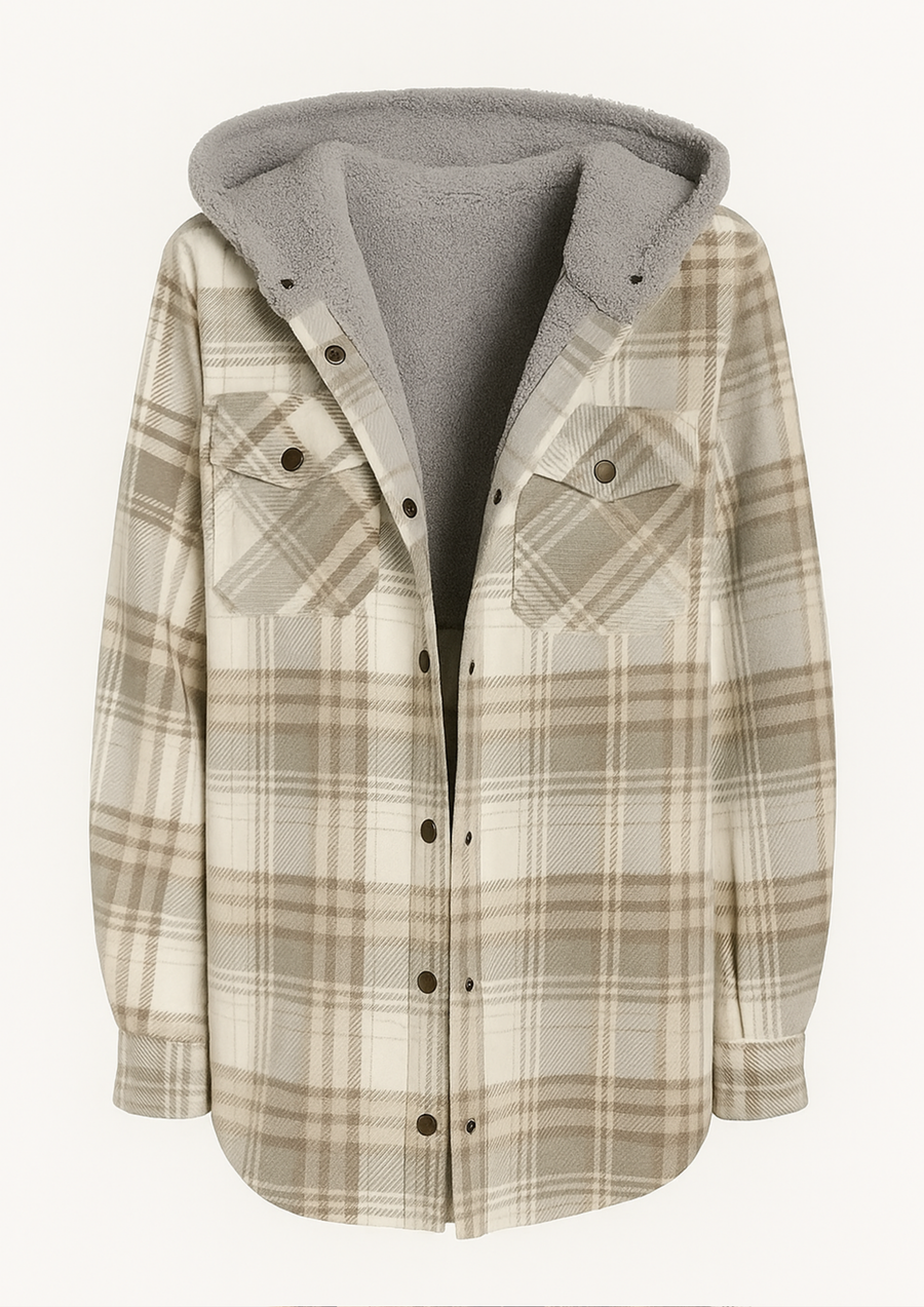 Yseldis Cozy Warm Plaid Fleece-Lined Jacket - Gray