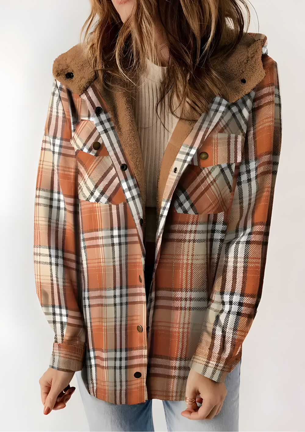 Yseldis Cozy Warm Plaid Fleece-Lined Jacket - Orange