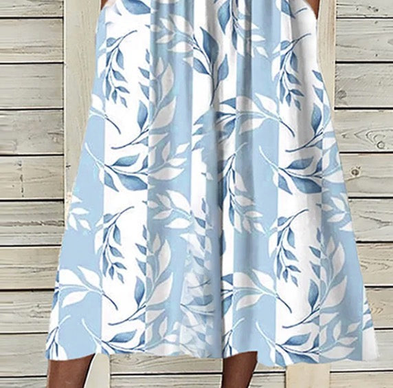 Blue Botanical Print Midi Dress and Jacket Set
