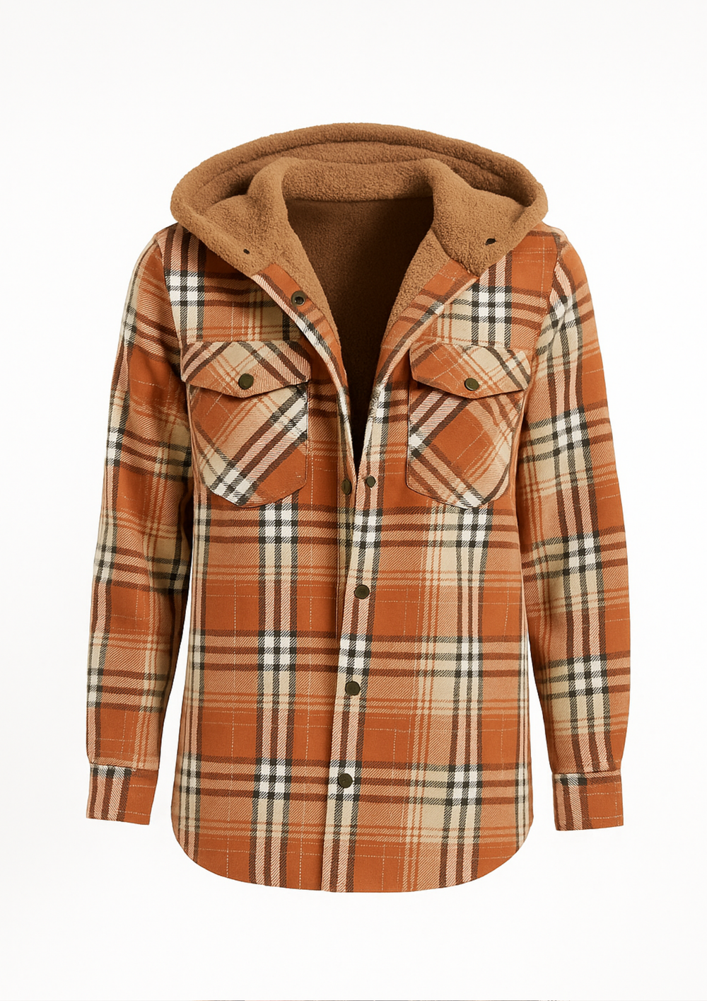 Yseldis Cozy Warm Plaid Fleece-Lined Jacket - Orange