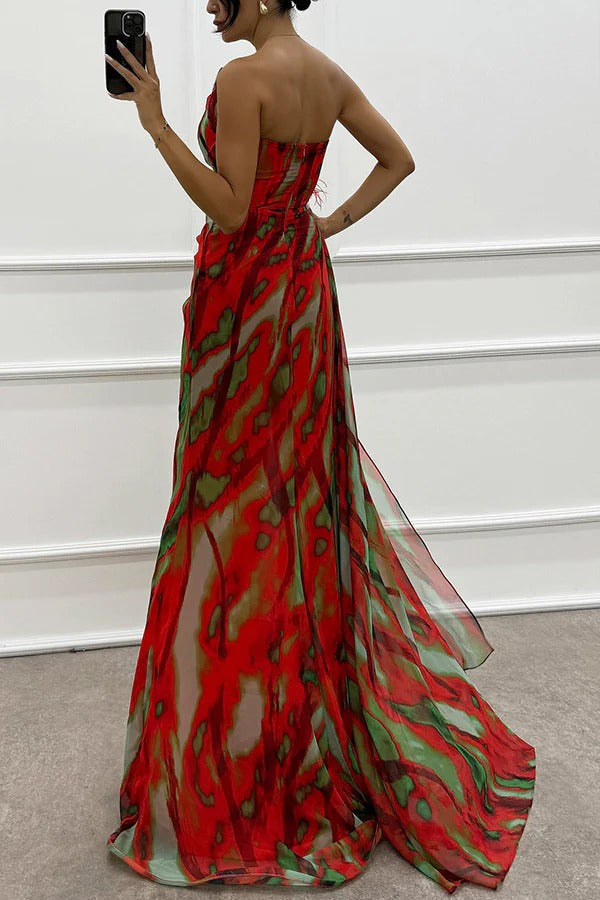 Naomi Vibrant Print Maxi Dress, One-Shoulder Cut