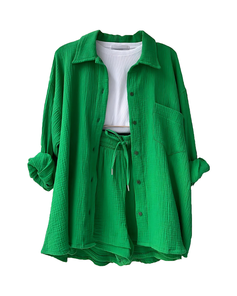 Elowen Textured Button Front Two-Piece Matching Set
