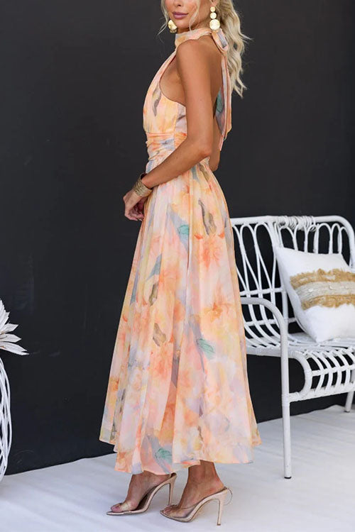 Aurora Halter Watercolor Maxi Dress