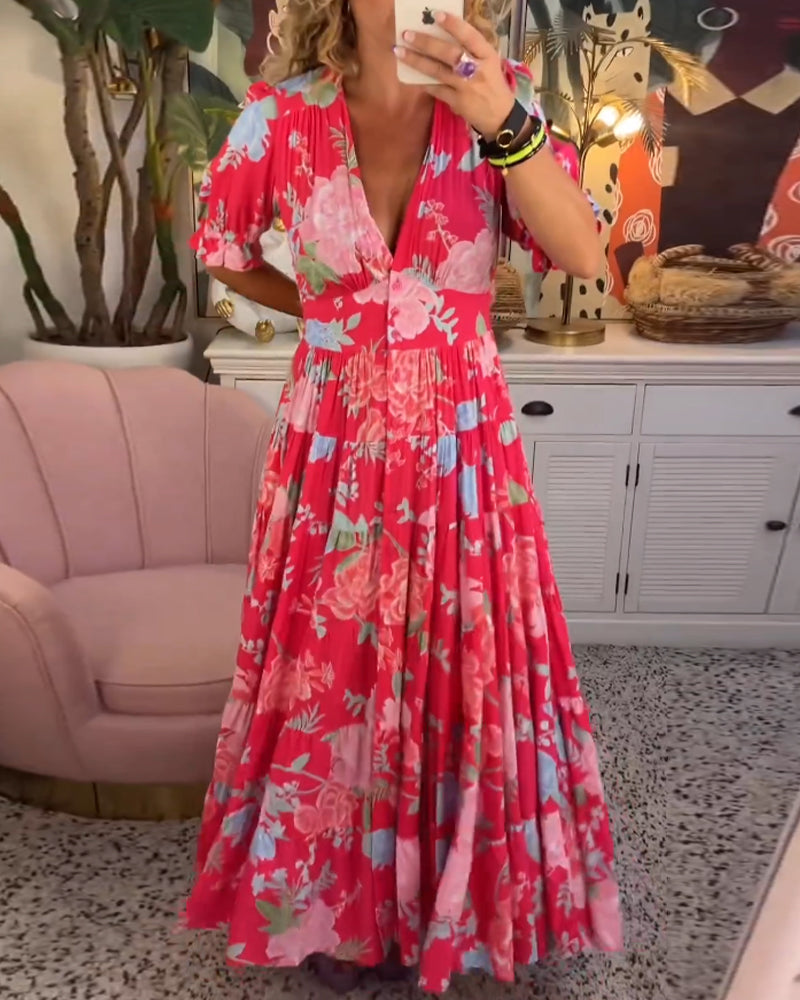 Adelaide Floral V-Neck Dress with Pockets