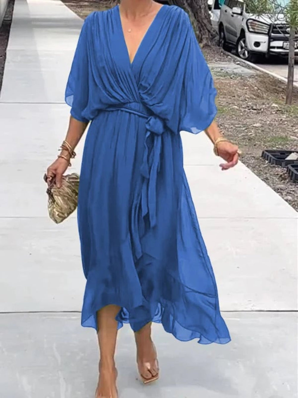 Taylor Stylish Elegant V-Neck Chiffon Dress with 3/4 Sleeves