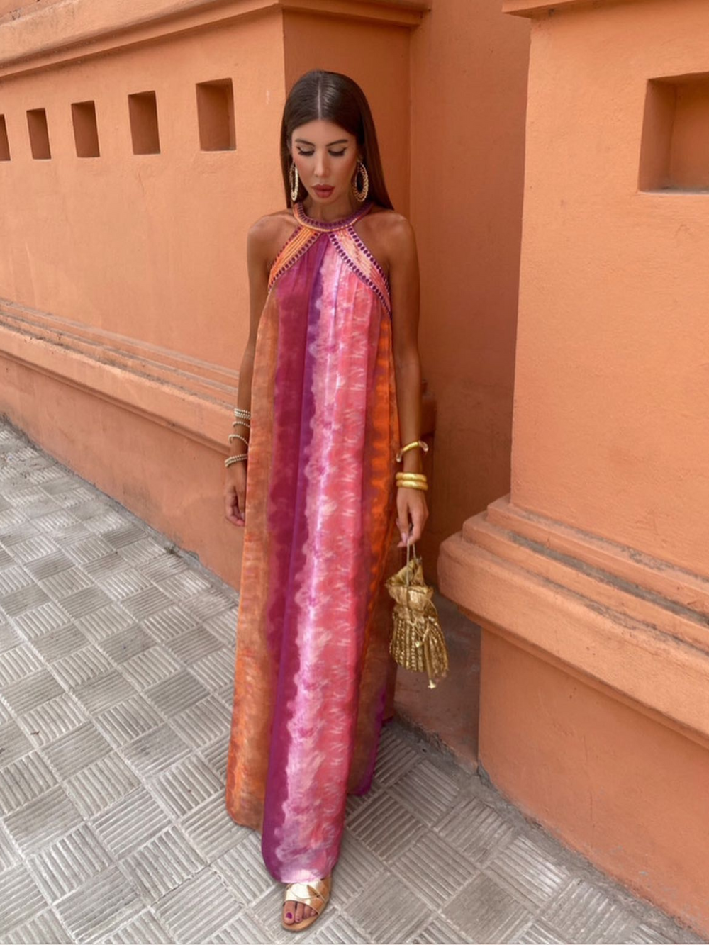 Luciana Tie-Dye Halter Maxi Summer Dress