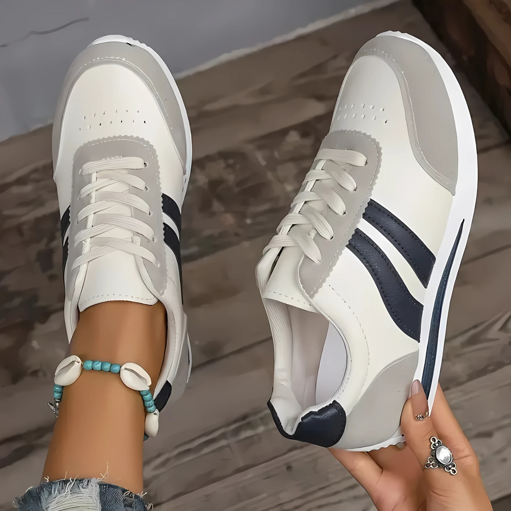 Lettie Handcrafted Premium Leather Casual Sneakers - Beige