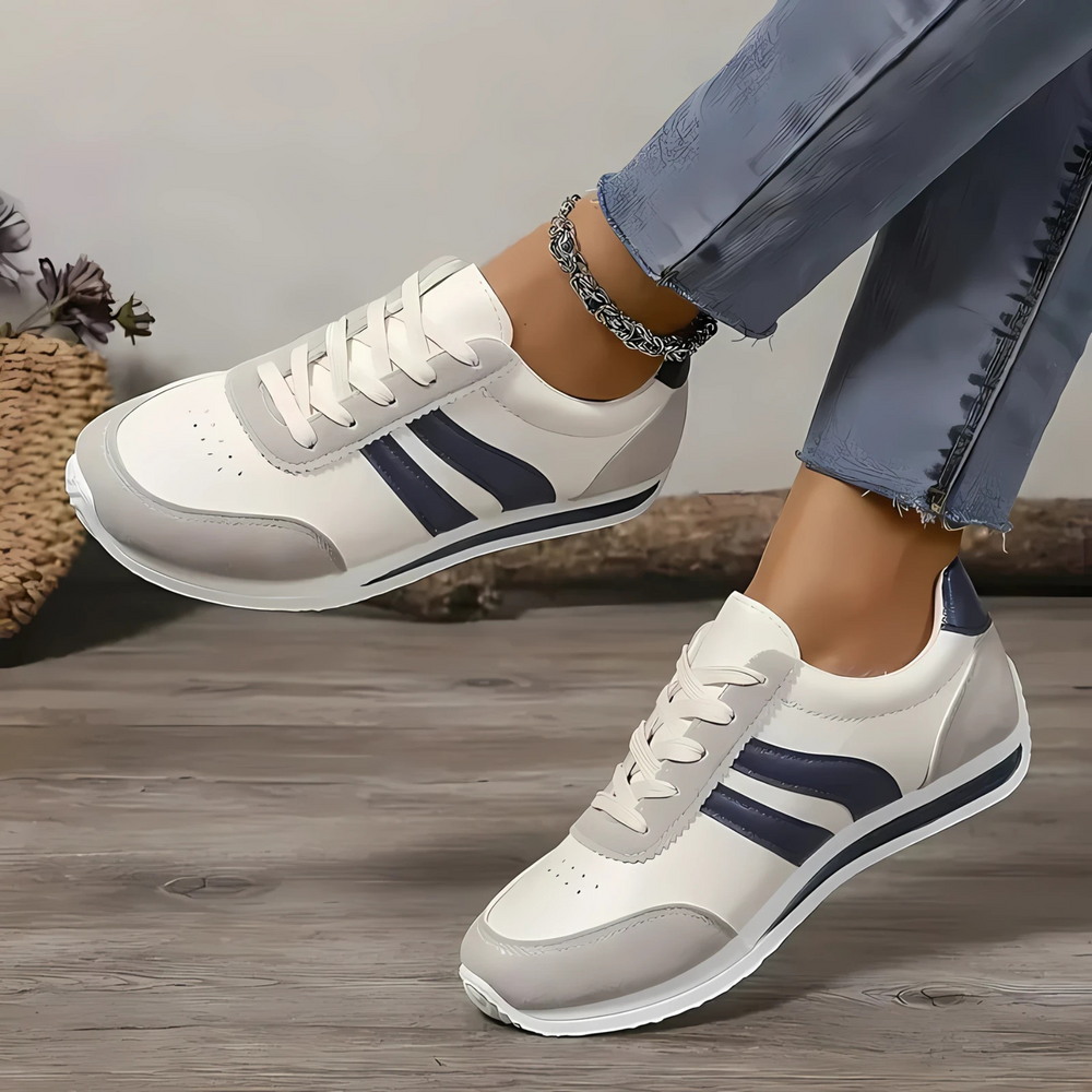 Lettie Handcrafted Premium Leather Casual Sneakers - Beige