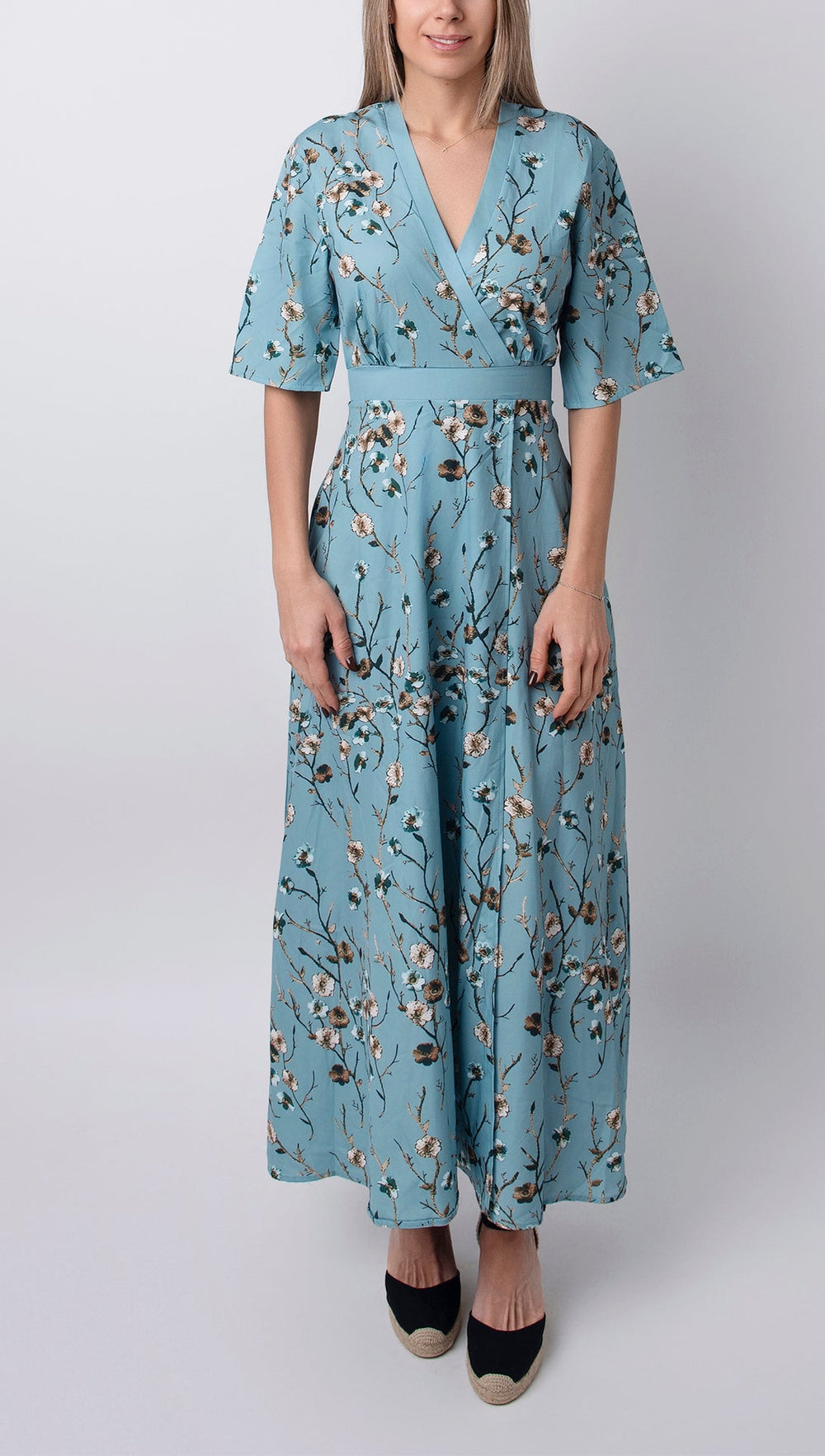 Helena Floral Print Maxi with 3/4 Sleeves