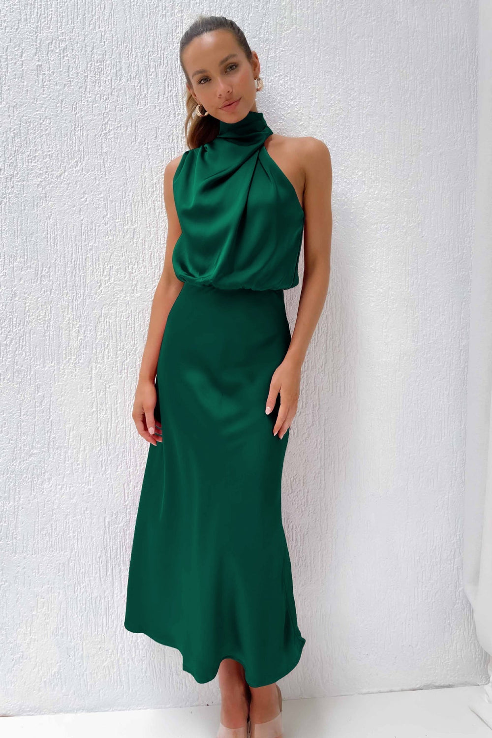 Elise Satin Halter Dress