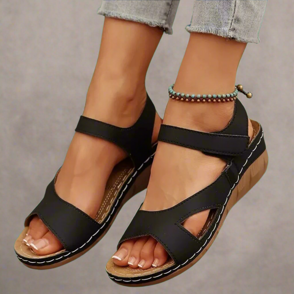 Tine Premium Wedge Open-Toe Adjustable-Strap Sandals