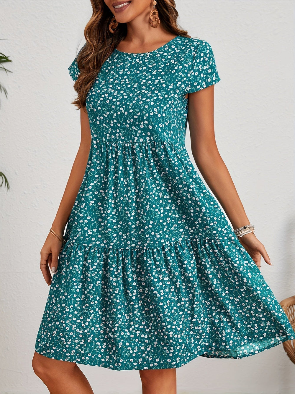 Callista Floral Print Crew Dress