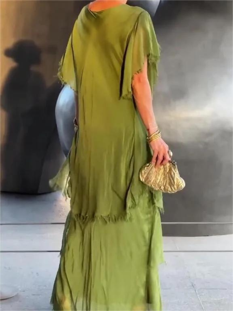 Savane Flowing Long Sleeve V-Neck Dress