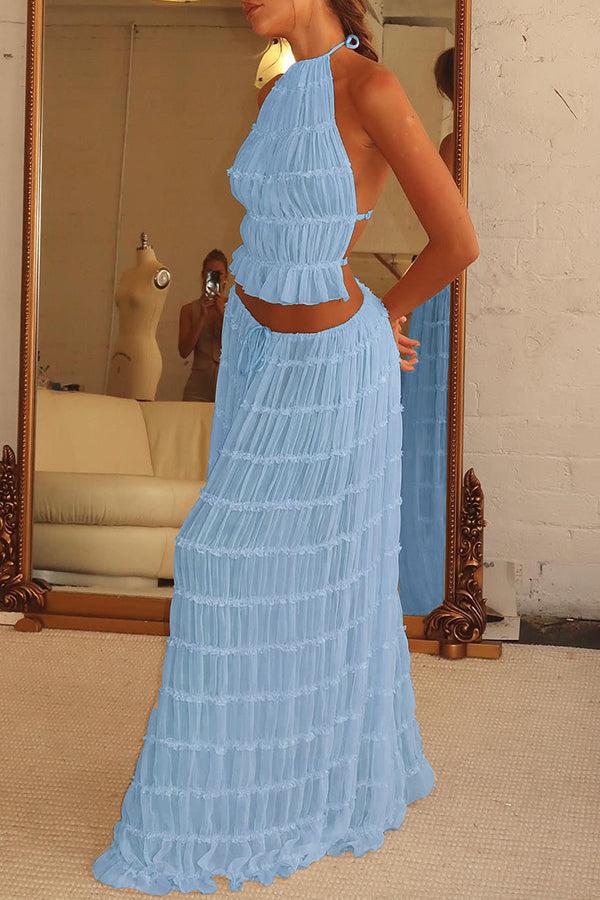 Convertible Drawstring Maxi Skirt with Vintage Pleats