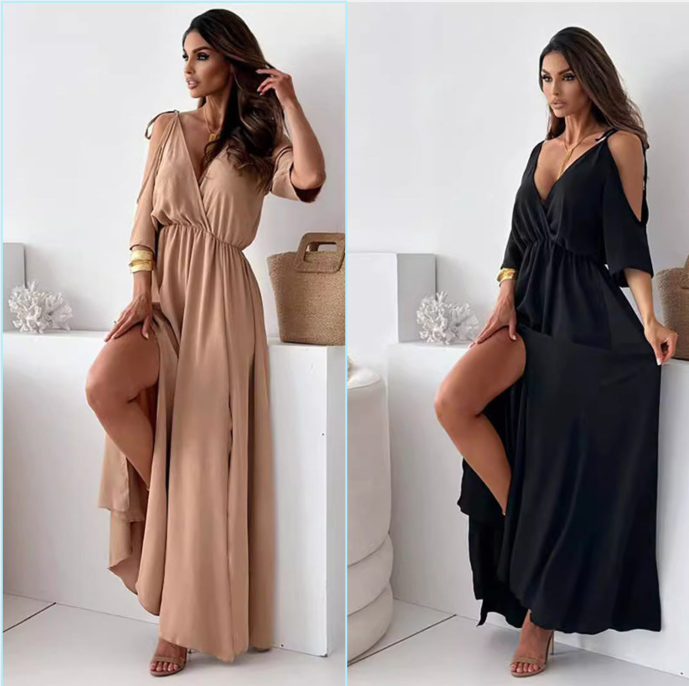 Aurora V-Neck Slit Dress