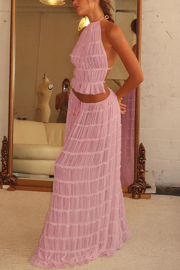 Convertible Drawstring Maxi Skirt with Vintage Pleats