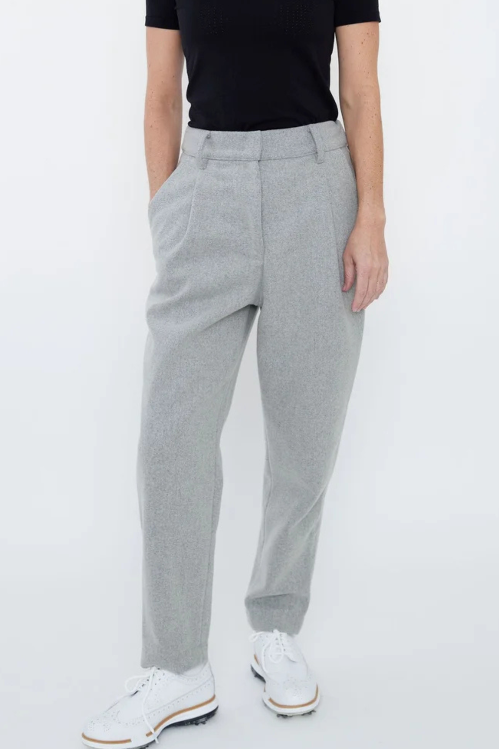 Leona Light Gray High-Waist Tailored Chino Stylish Pants