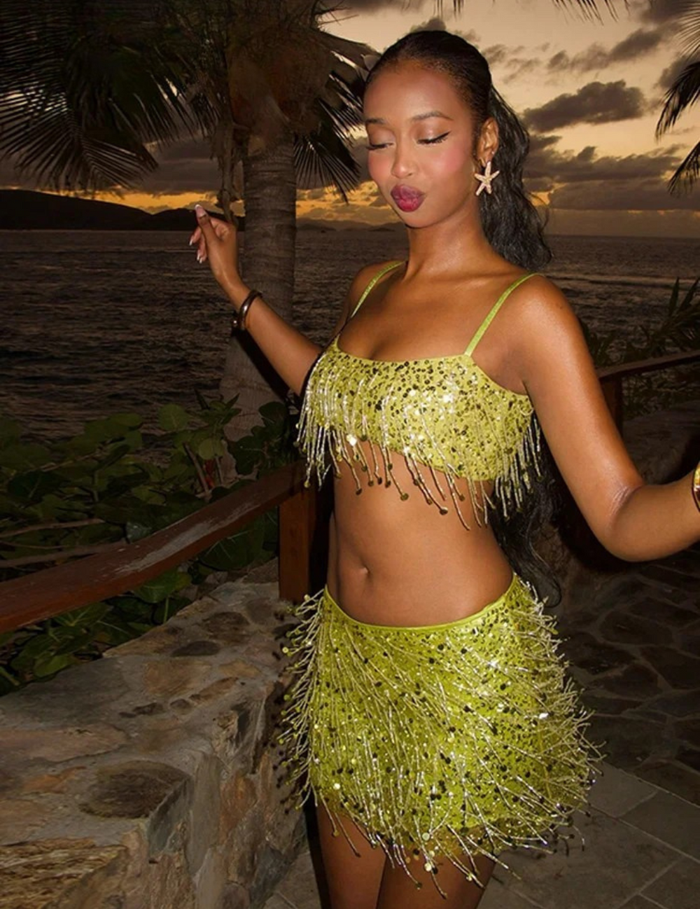 Leilani Beaded Fringe Two-Piece Set