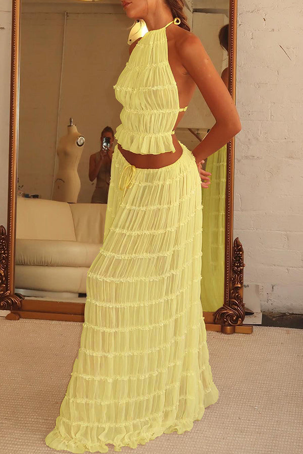 Convertible Drawstring Maxi Skirt with Vintage Pleats