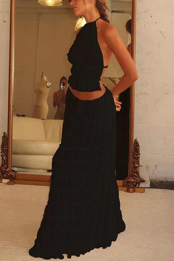 Convertible Drawstring Maxi Skirt with Vintage Pleats