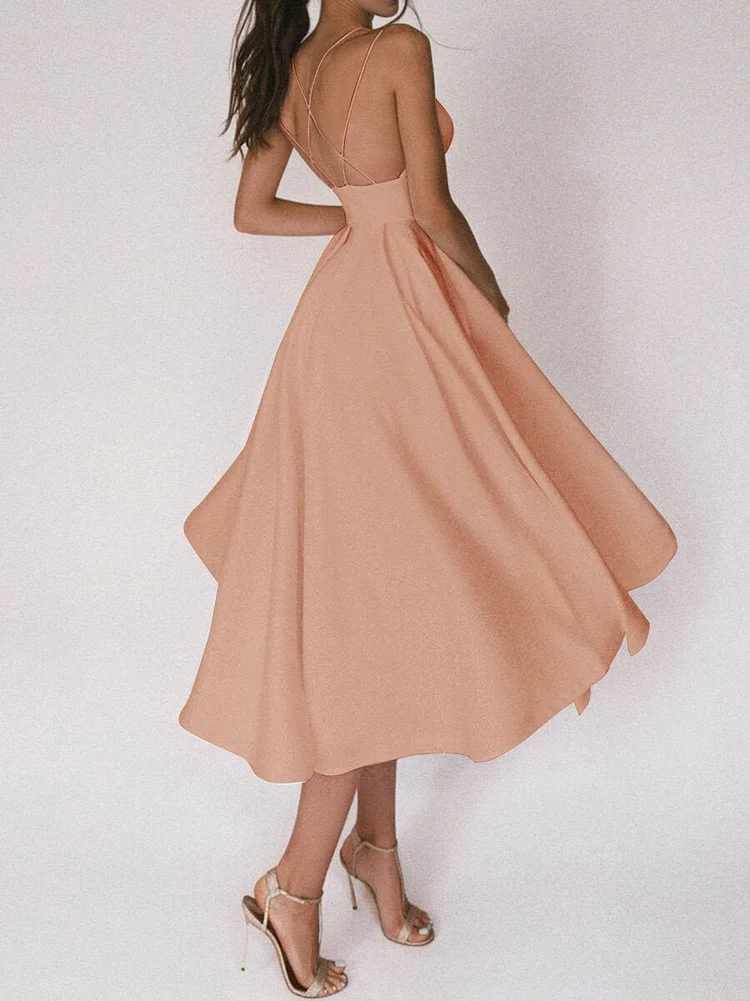 Simona Strappy Deep V-Neck Party Dress