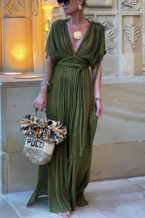 Grecian Draped Maxi Dress with Braided Straps