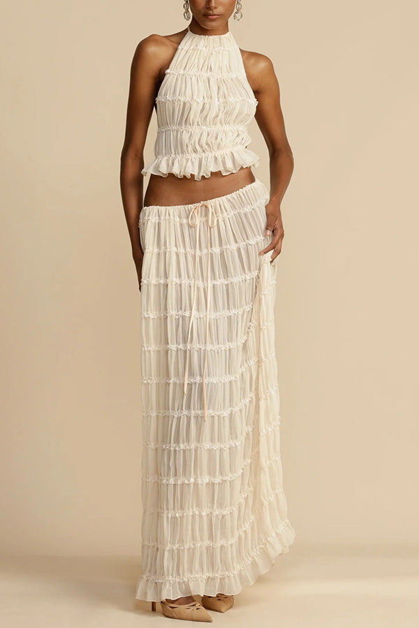 Convertible Drawstring Maxi Skirt with Vintage Pleats