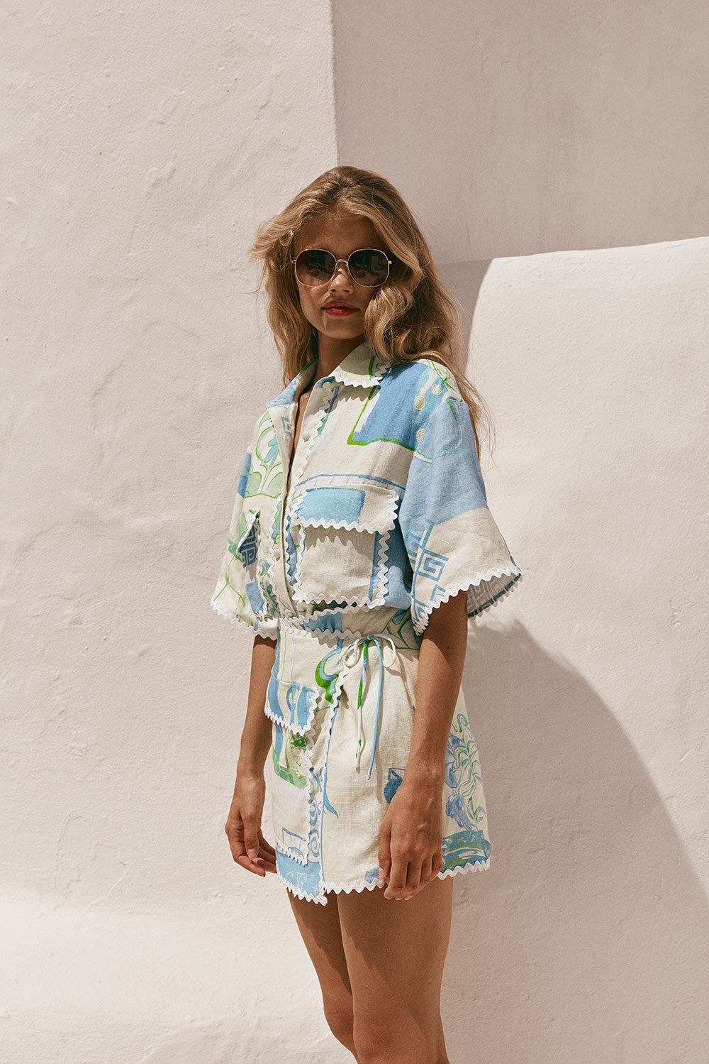 Pierre Print Shirt & Wrap Mini Skirt Set