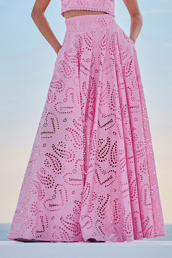 Embroidered Two-Piece Set with Long High-Waist Pocket Skirt