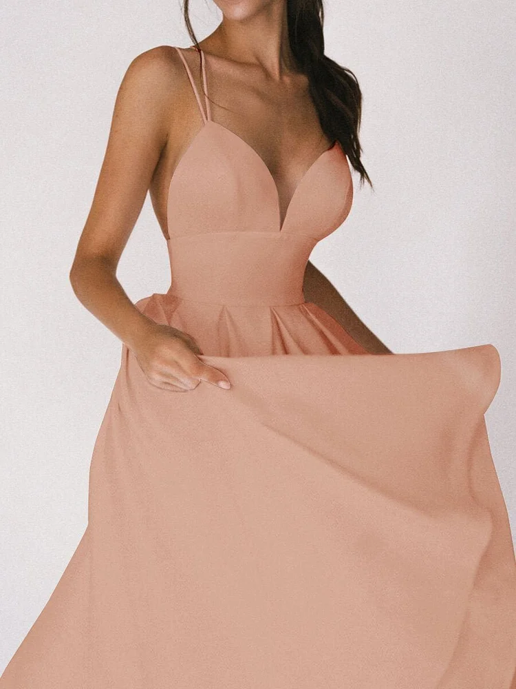 Simona Strappy Deep V-Neck Party Dress