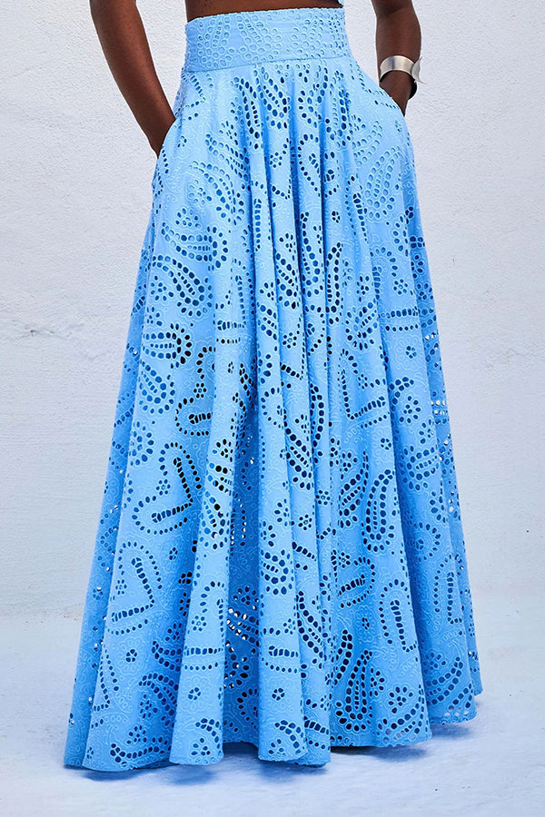 Embroidered Two-Piece Set with Long High-Waist Pocket Skirt