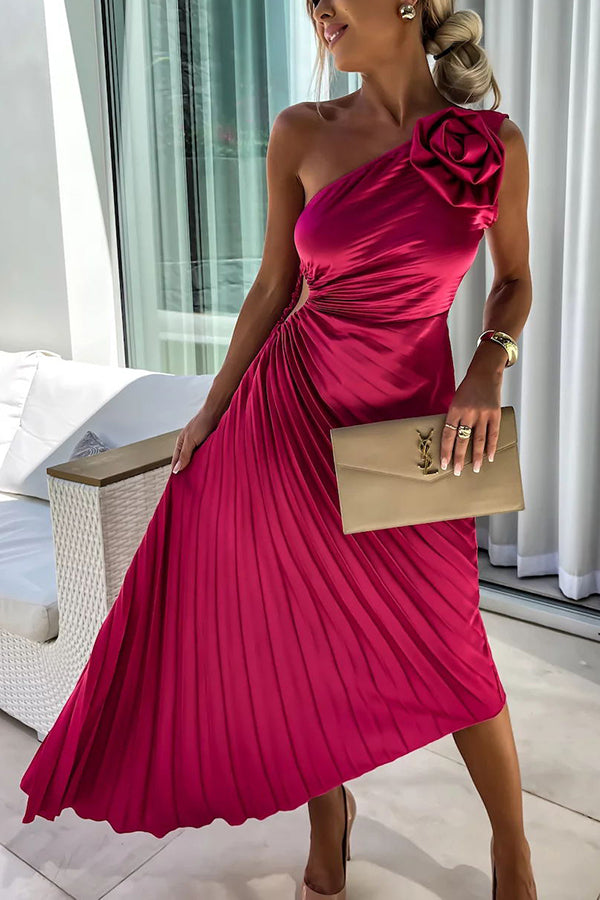 Lizbeth Romantic Floral One-Shoulder Occasion Dress