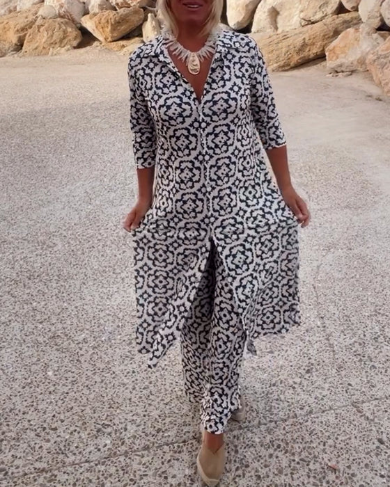 Freya Geometric Print Long Sleeve Matching Two-Piece Set