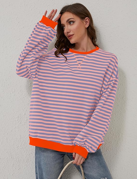 Helen Striped Oversized Sweater | Orange/Blue