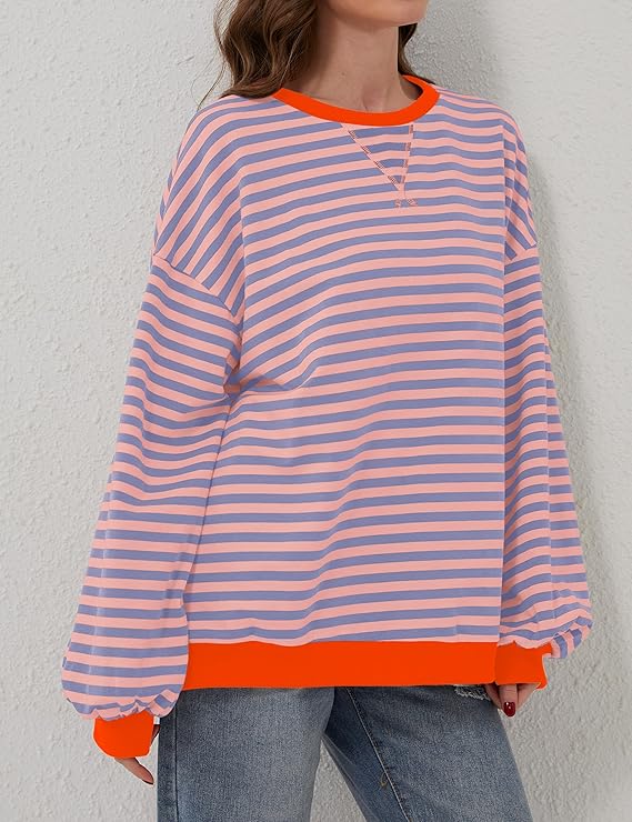 Helen Striped Oversized Sweater | Orange/Blue