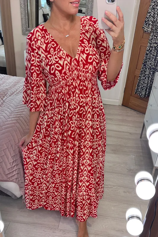 Olivia V-Neck Bell-Sleeve Cutout Dress