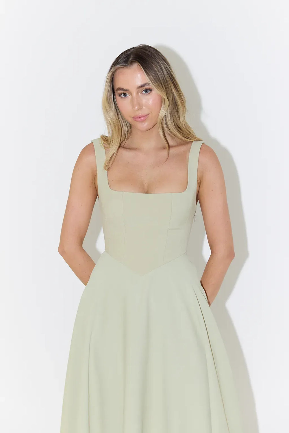 Yara-Belle High-Waist Square-Neck Midi Dress