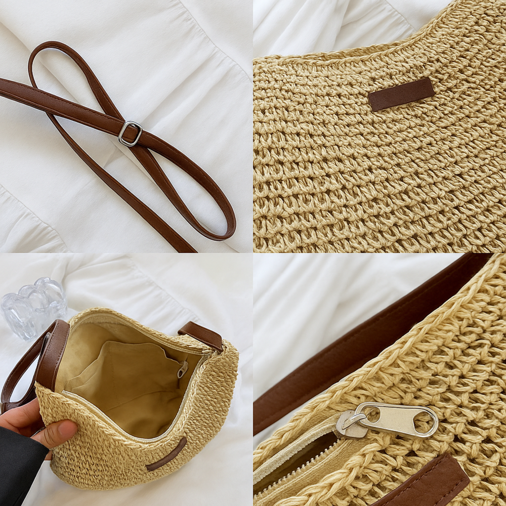 Eryln Straw Shoulder Bag in Beige