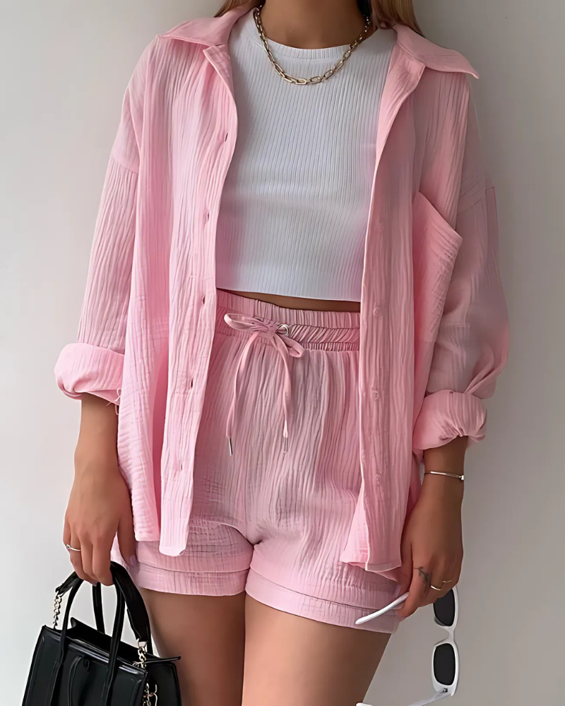 Elowen Textured Button Front Two-Piece Matching Set