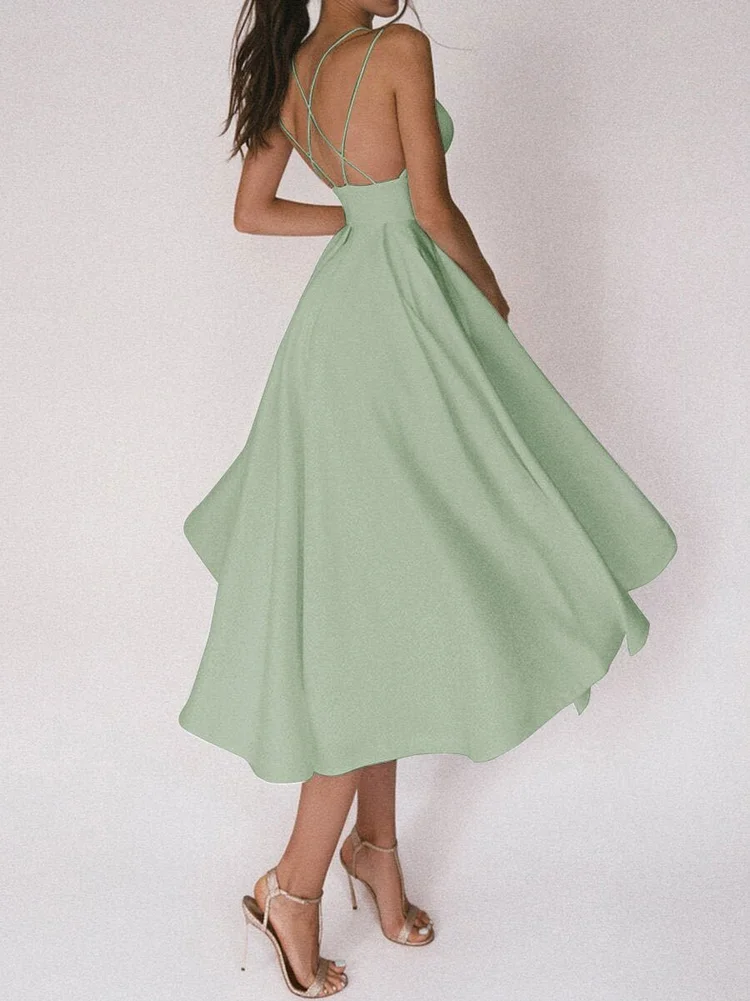 Simona Strappy Deep V-Neck Party Dress
