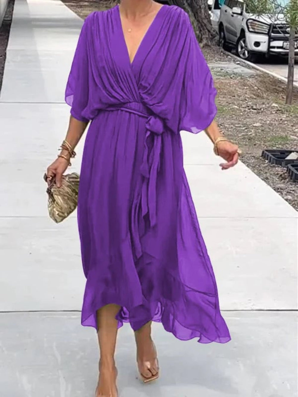 Taylor Stylish Elegant V-Neck Chiffon Dress with 3/4 Sleeves