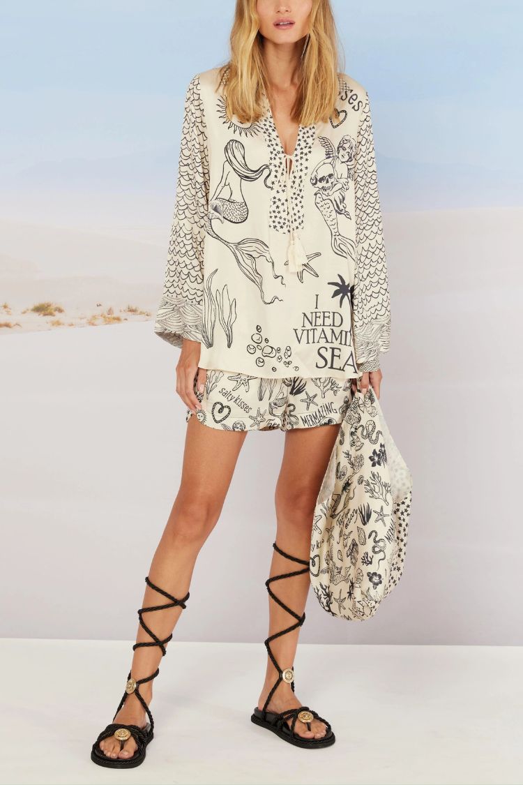 Nautical Print Shirt and Shorts Set for Relaxed Resort Style