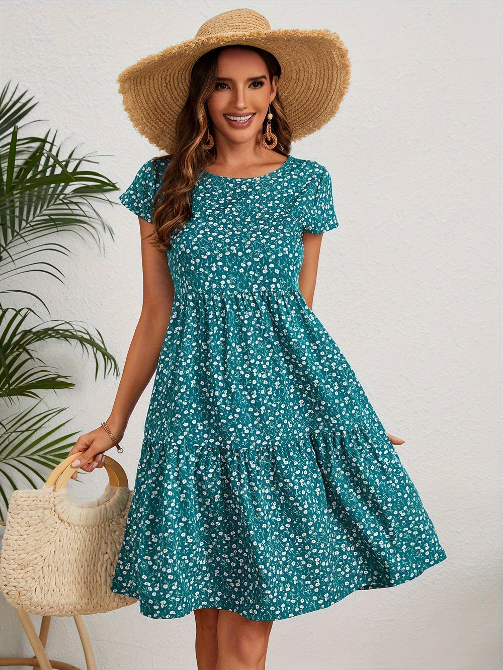 Callista Floral Print Crew Dress