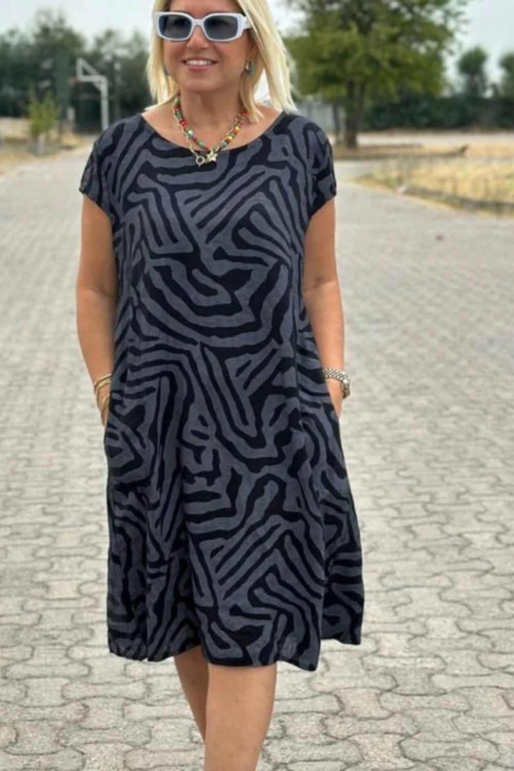 Nelia Vintage Print A-Line Summer Dress