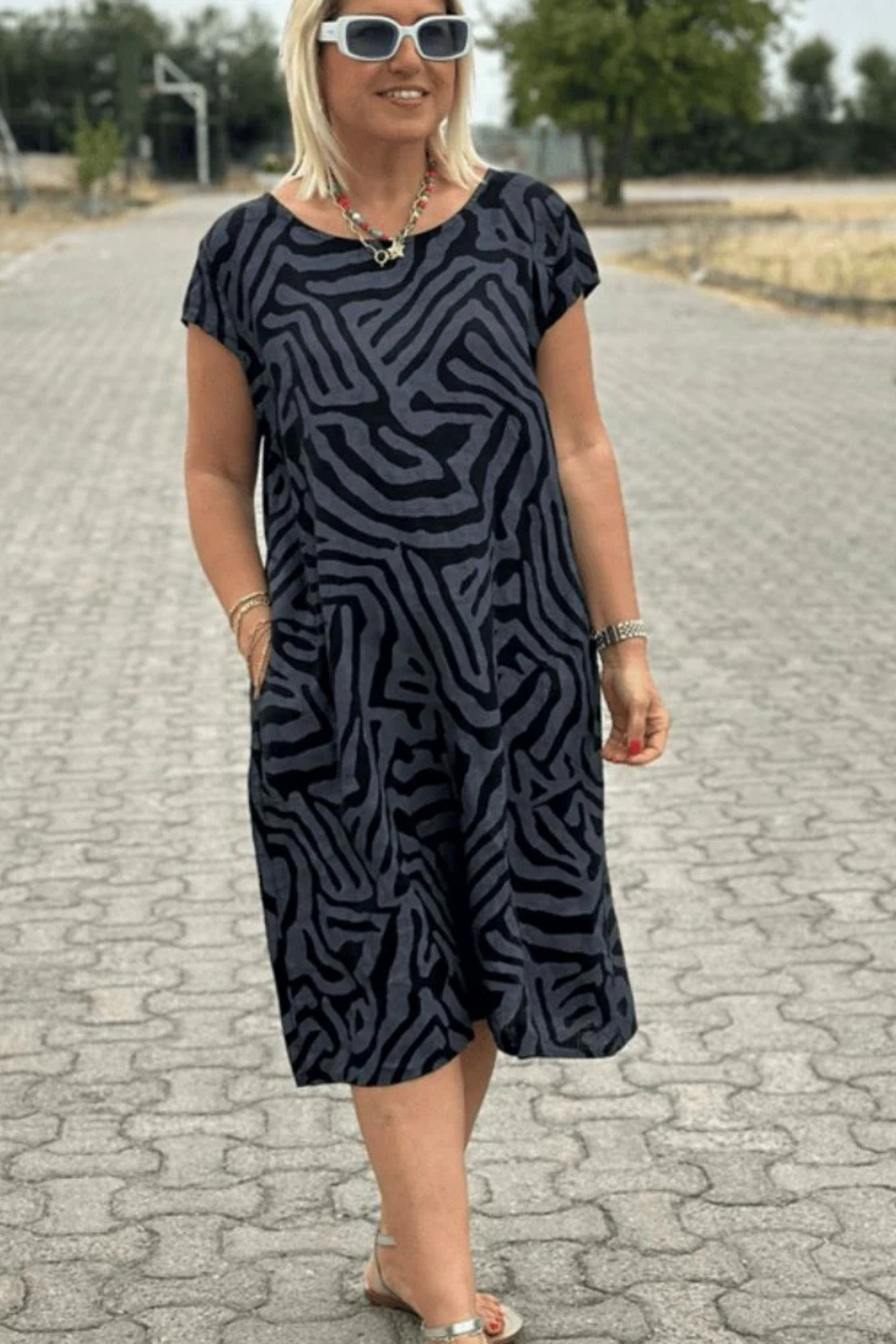Nelia Vintage Print A-Line Summer Dress