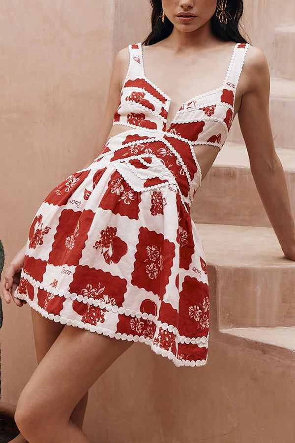 Geometric Embroidered Cutout Mini Dress