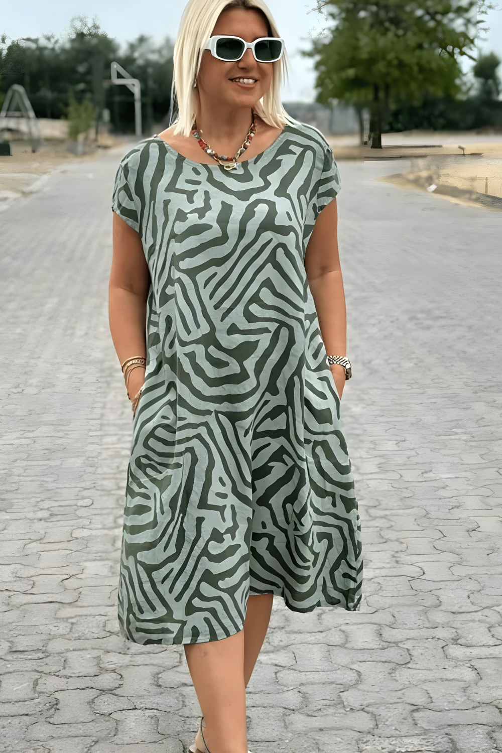 Nelia Vintage Print A-Line Summer Dress