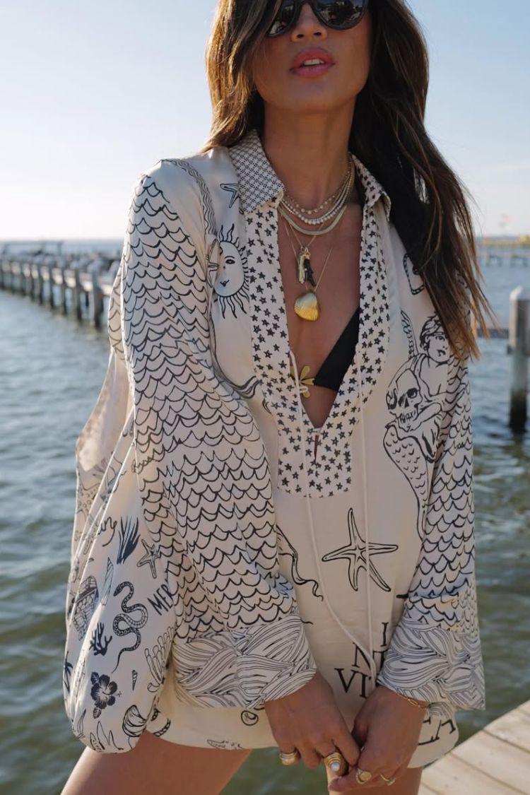 Nautical Print Shirt and Shorts Set for Relaxed Resort Style