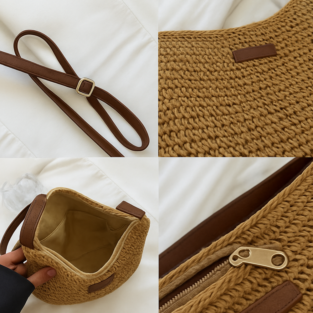 Eryln Straw Crossbody Bag in Khaki